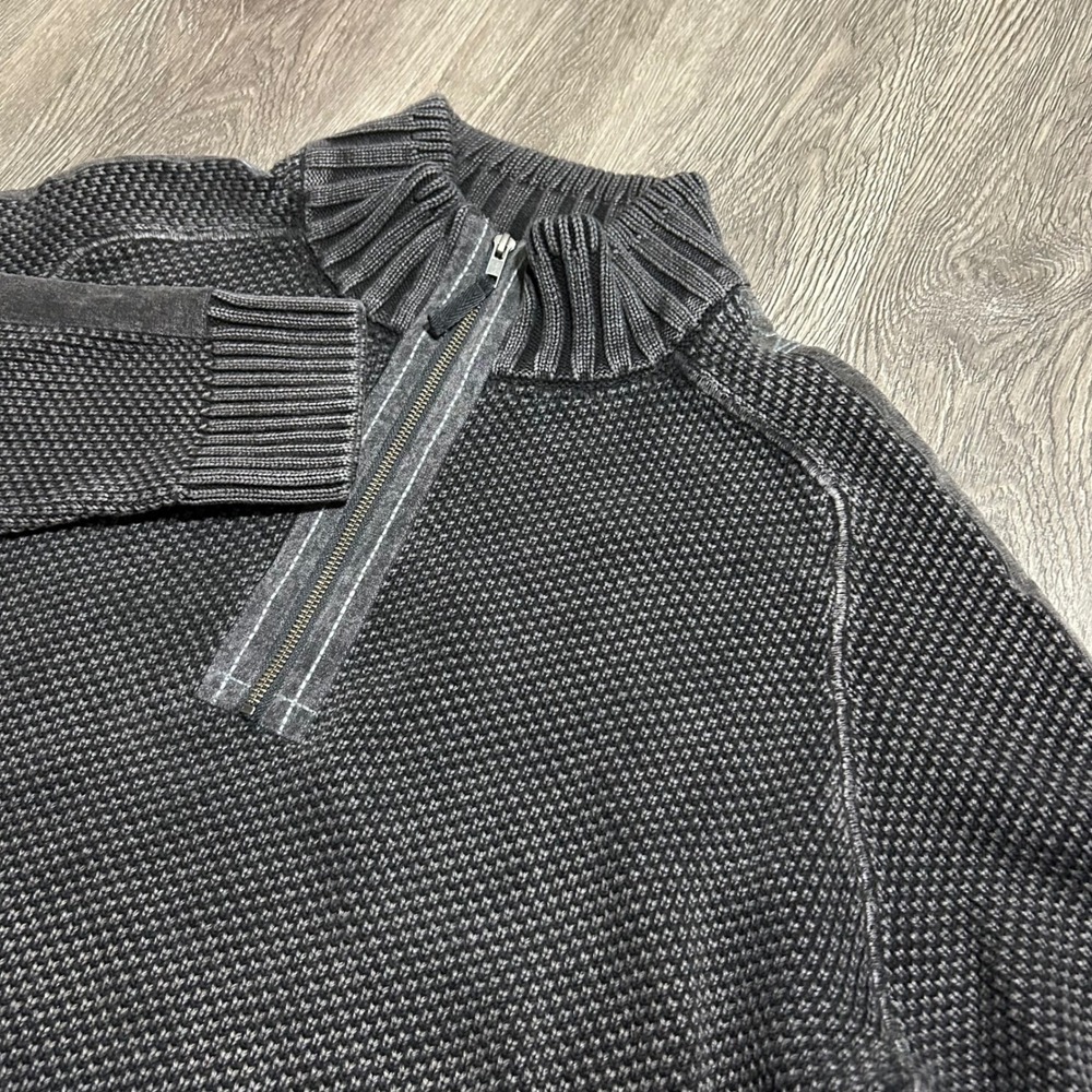 Carbon 2 Cobalt Quarter Zip Sweater Large Gray Textured Cotton Heavyweight